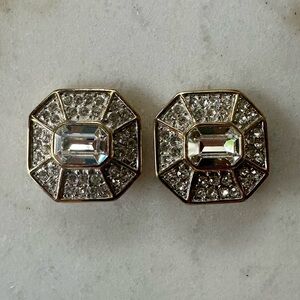 Vintage Earrings 1980s | Costume crystal and diamond sparkle clip on earrings